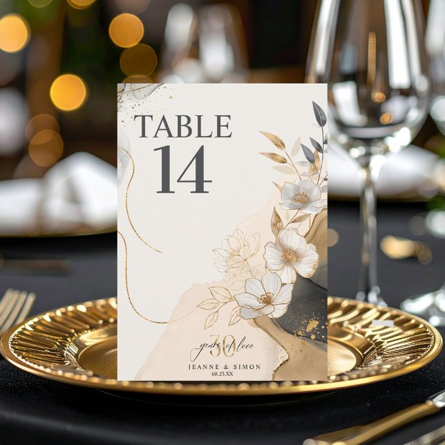 Gold Line Floral 30th Anniversary Table Num ID1169 Invitation (Creator Uploaded)
