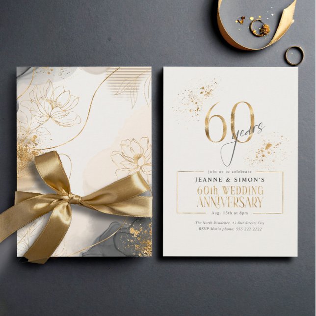 Gold Line Floral 60th Anniversary ID1169 Invitation (Creator Uploaded)