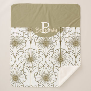 Gold Line Floral Pattern Sherpa Blanket