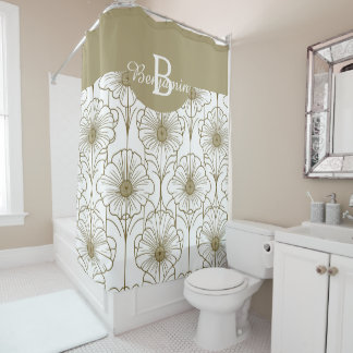 Gold Line Floral Pattern Shower Curtain