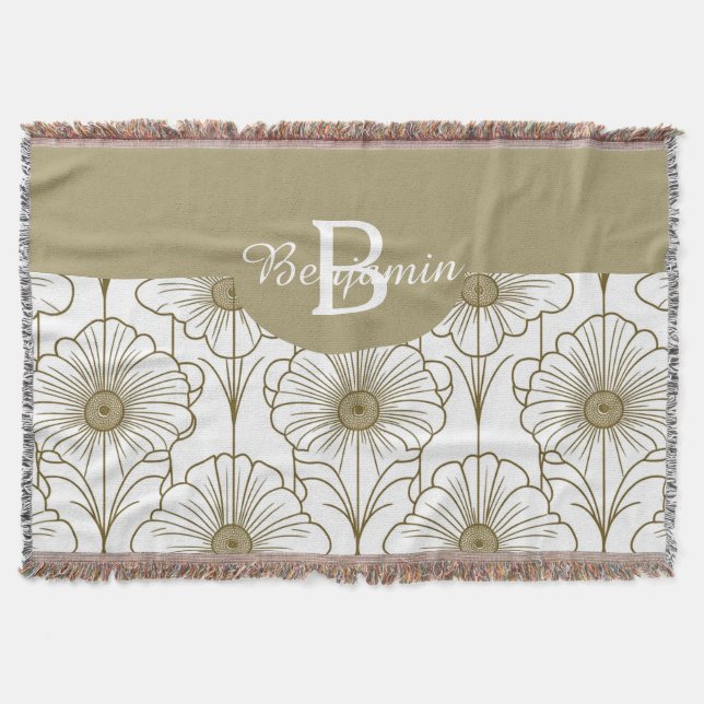 Gold Line Floral Pattern Throw Blanket (Front)