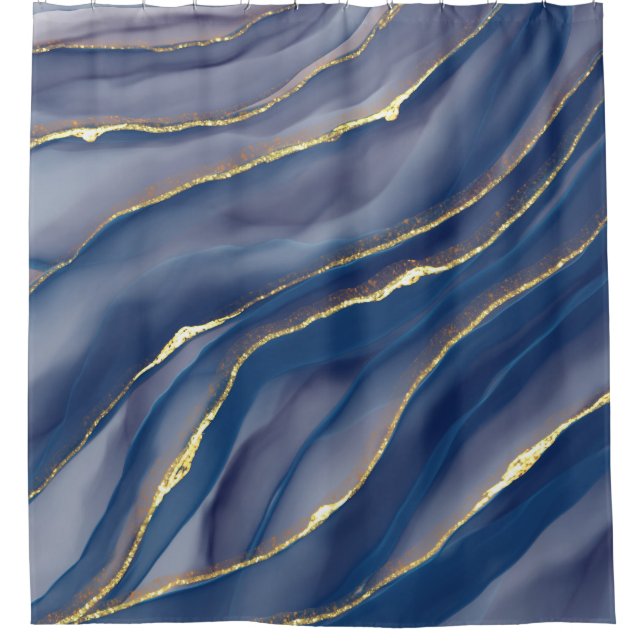 Gold Line: Luxury Abstract Inkscape Shower Curtain (Front)