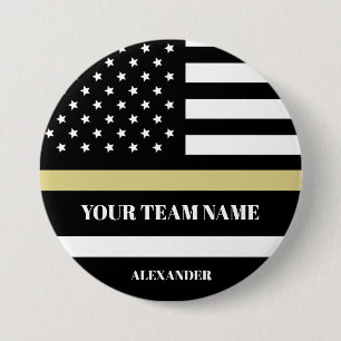 Gold Line U.S. Flag with Custom Team & Name 7.5 Cm Round Badge