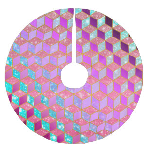 Gold Lined Diamond-Shaped Hexagon in Pastel Brushed Polyester Tree Skirt