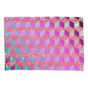 Gold Lined Diamond-Shaped Hexagon in Pastel Pillowcase