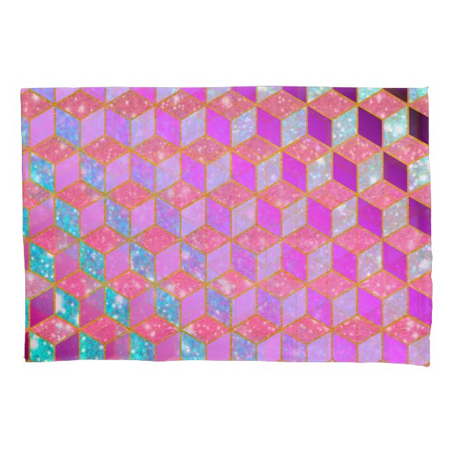 Gold Lined Diamond-Shaped Hexagon in Pastel Pillowcase (Front)