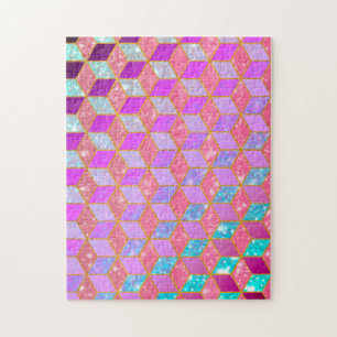 Gold Lined Diamond-Shaped Hexagon in Pastel V Jigsaw Puzzle