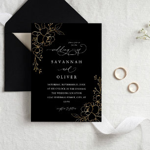 Gold Lined Floral Black Wedding