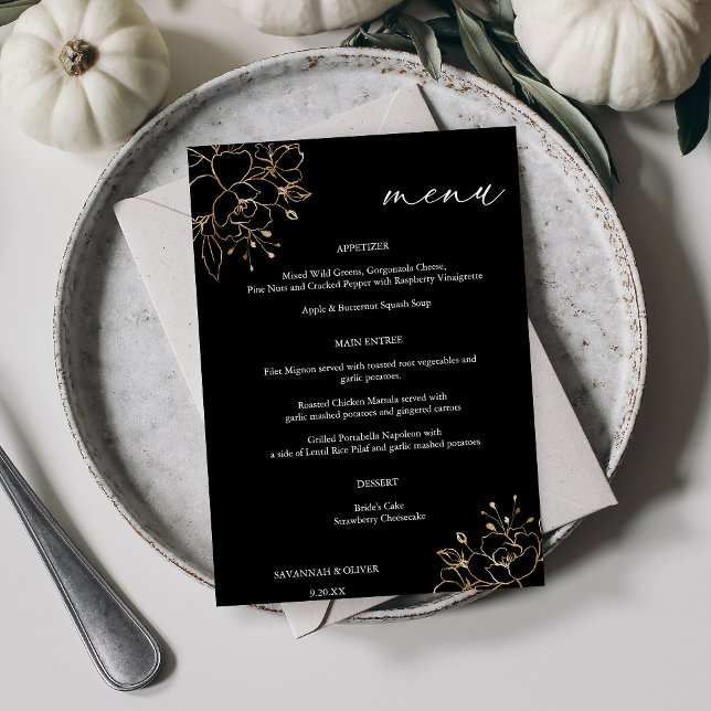 Gold Lined Floral Menu - Black Invitation (Creator Uploaded)