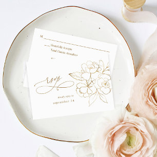 Gold Lined Floral on White & Gold w Meal RSVP Card