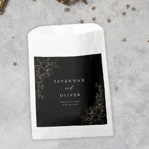 Gold Lined Floral Wedding - Black Favour Bags
