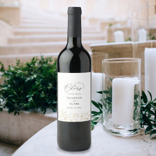 Gold Lined Floral Wedding Wine Label 2