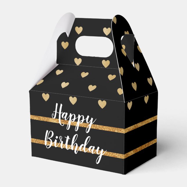 Gold Lines and Hearts w/Black Background Favour Box (Front Side)