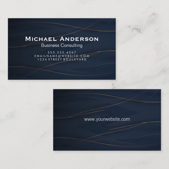Gold Lines | Blue Background Business Card (Front/Back)