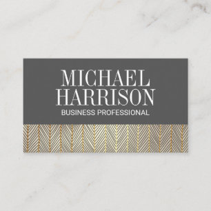 Gold Lines Pattern Grey Business Card
