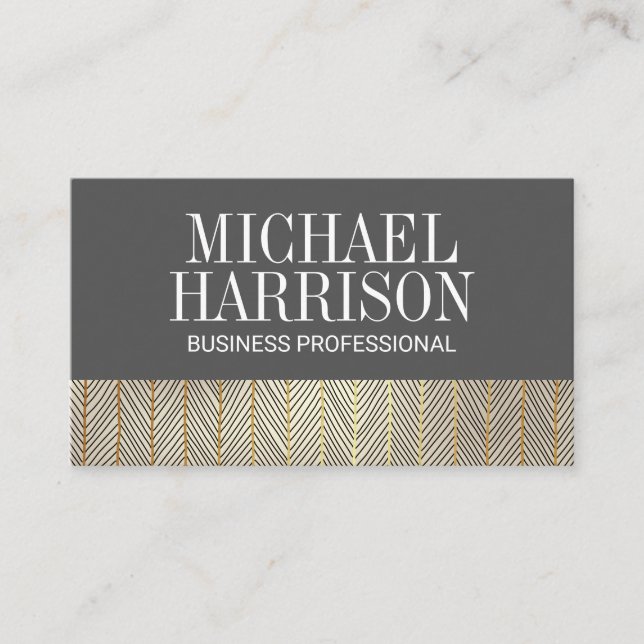 Gold Lines Pattern | Grey Business Card (Front)