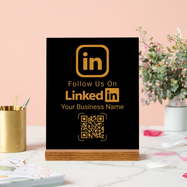Gold LinkedIn QR Code Business Acrylic Sign (Wedding)