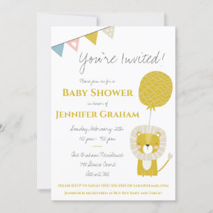 Gold Lion, Gender Neutral, Baby Shower Invitation