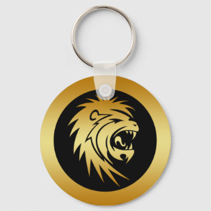 GOLD LION HEAD KEY RING