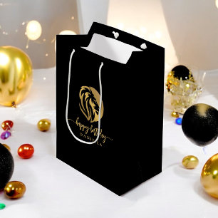 Gold Lion Leo Happy Birthday with Name Medium Gift Bag