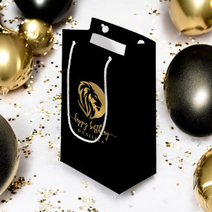Gold Lion Leo Happy Birthday with Name Small Gift Bag