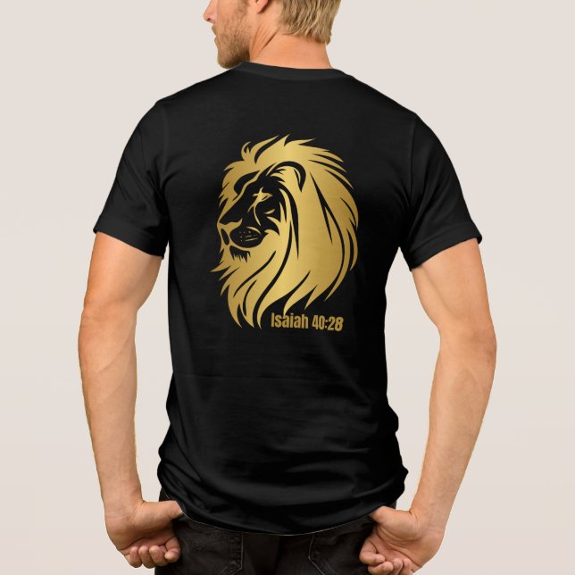 Gold Lion of Judah Isaiah 40:28 Christian Tri-Blend Shirt (Back)
