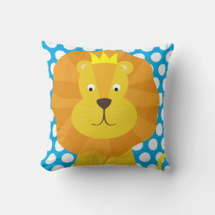 Gold Lion on Blue and White Polka Dot Throw Pillow