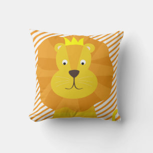 Gold Lion on Orange and White Stripe Throw Pillow