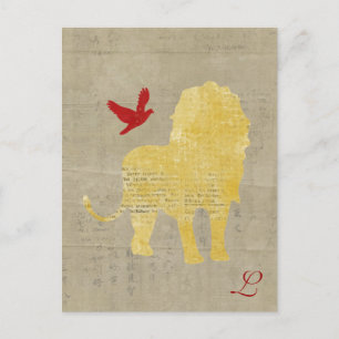 Gold Lion Silhouette  Monogram Postcard