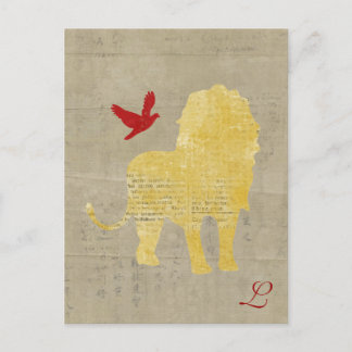 Gold Lion Silhouette  Monogram Postcard