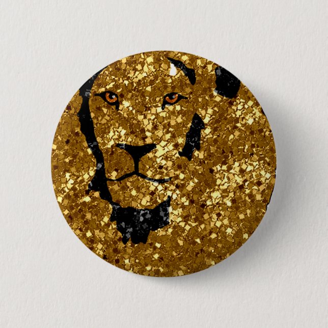 Gold Lion With Silver 6 Cm Round Badge (Front)