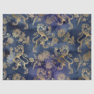 Gold Lions and Flowers on Purple Decoupage Tissue Paper
