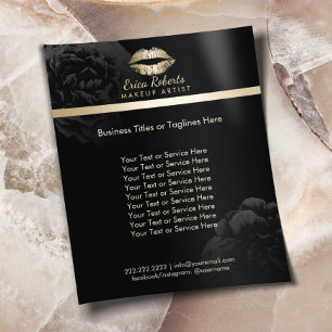 Gold Lips Black Floral Makeup Artist Beauty Salon Flyer