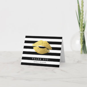 Gold Lips Black White Stripes Thank You Card
