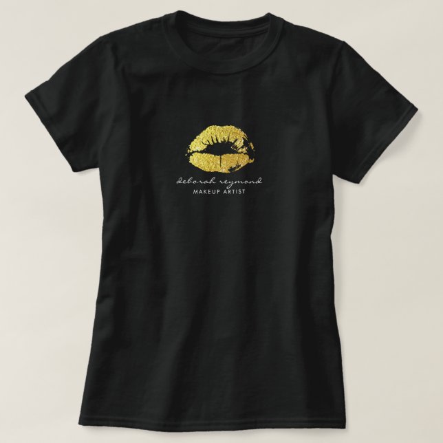 gold lips for a makeup artist beauty dark T-Shirt (Design Front)