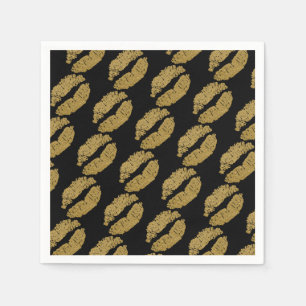 Gold Lips Kiss Beauty Makeup Birthday Party Napkin