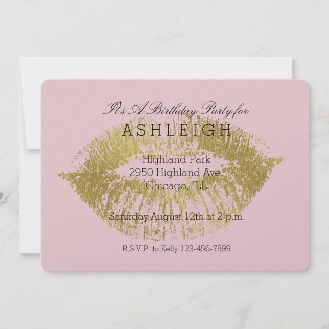 Gold Lips Kiss birthday Invitation (Front)