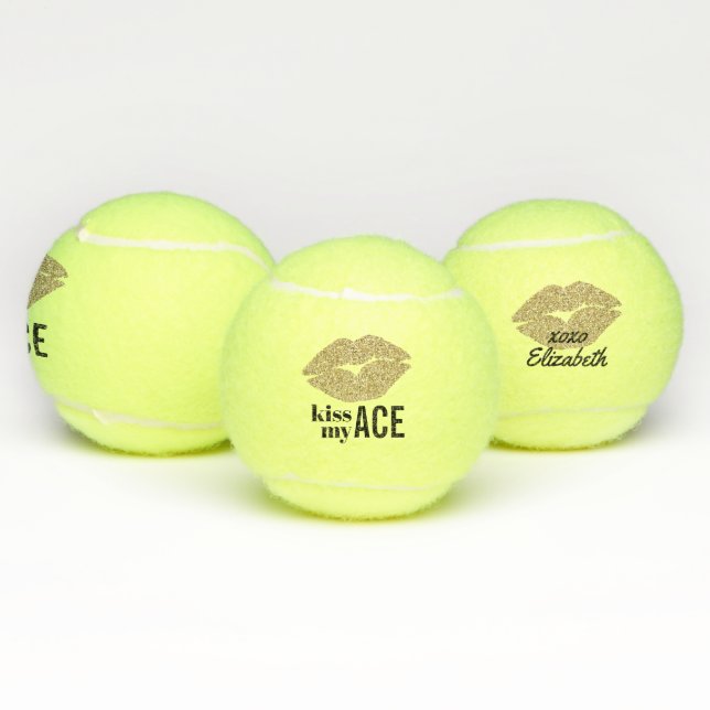Gold Lips Kiss My Ace Personalised Tennis Balls (Multi)