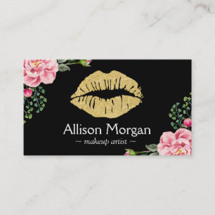 Gold Lips Makeup Artist Beautiful Flower Wrapping Business Card