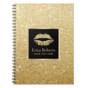 Gold Lips Modern Faux Gold Glitter Spiral Notebook