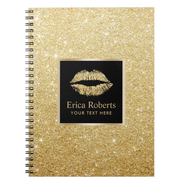Gold Lips Modern Faux Gold Glitter Spiral Notebook (Front)