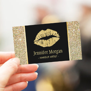 Gold Lips Trendy Glitter Sparkles Makeup Artist Business Card