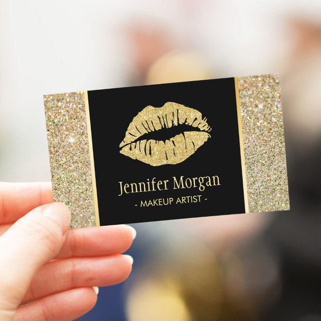 Gold Lips Trendy Glitter Sparkles Makeup Artist Business Card (Creator Uploaded)
