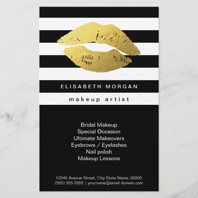 Gold Lips with Black White Stripes - Makeup Artist Flyer (Front)