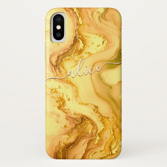 Gold liquid personalizable name with swashes Case-Mate iPhone case (Back)