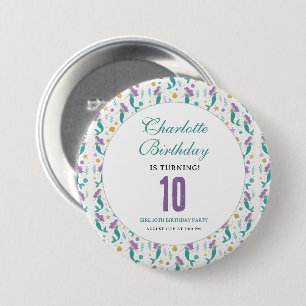 Gold Little Mermaid 10th Birthday Under the Sea 7.5 Cm Round Badge