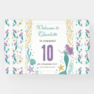Gold Little Mermaid 10th Birthday Under the Sea Banner