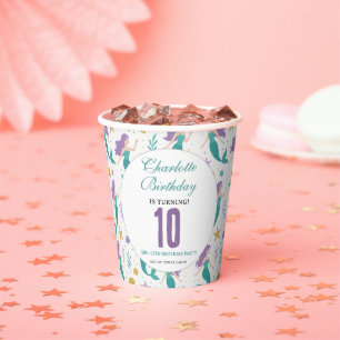 Gold Little Mermaid 10th Birthday Under the Sea Paper Cups