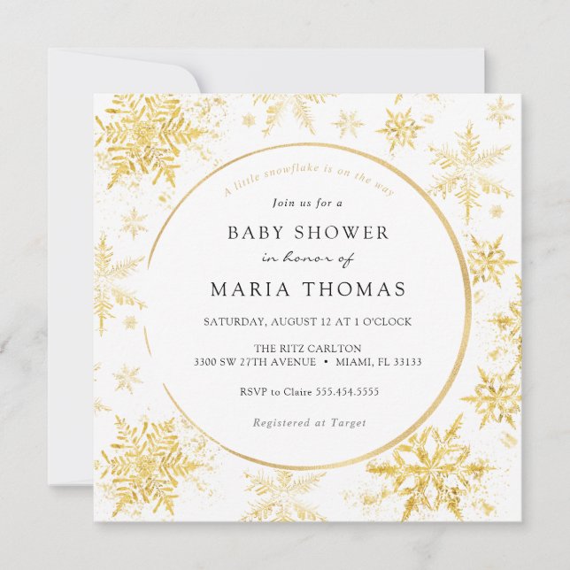 Gold Little Snowflake Baby Shower Invitation (Front)