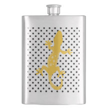 Gold Lizard Black White Polka Dotted Flask